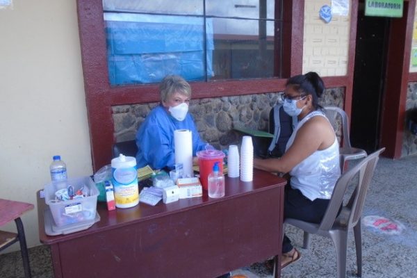 Jill, RN, creatively moved the lab outdoors after loosing electricity and the ability to read lab test results